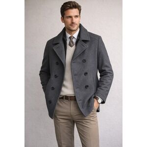 INC Peacoat Mens S Charcoal Gray Double Breasted Classic Preppy Old Money